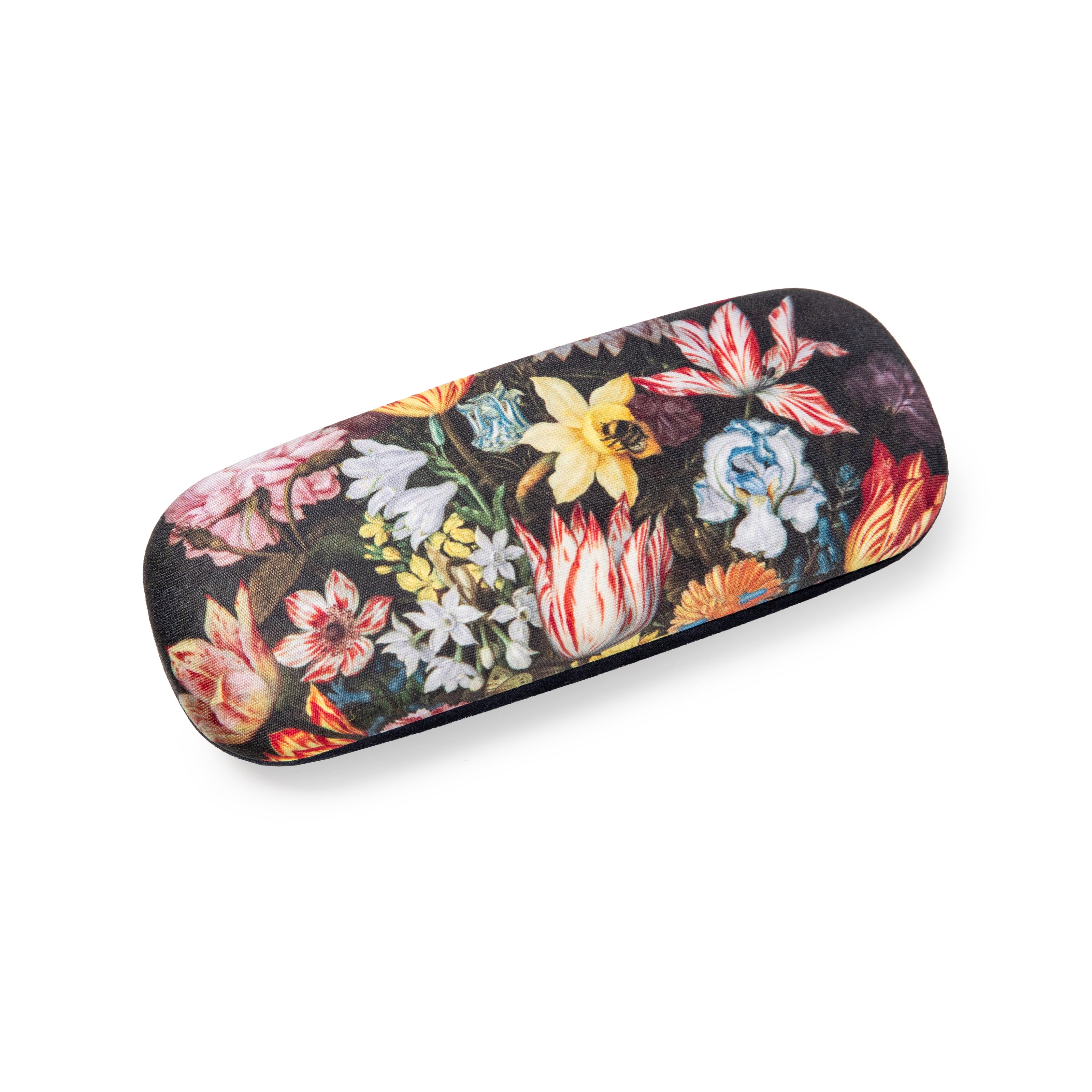 Akinių dėklas su akinių valymo servetėle, Ambrosius Bosschaert spalvotų gėlių natiurmortas, dovanų idėjos mamai, močiutei