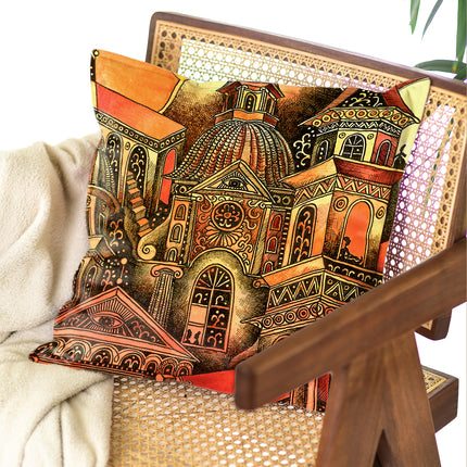 Dekoratyvinė pagalvėlė Aušra Čapskytė Lilės miestas, galas, Lietuvos menininkų kolekcija,stilingi namų interjero detalės aksesuarai