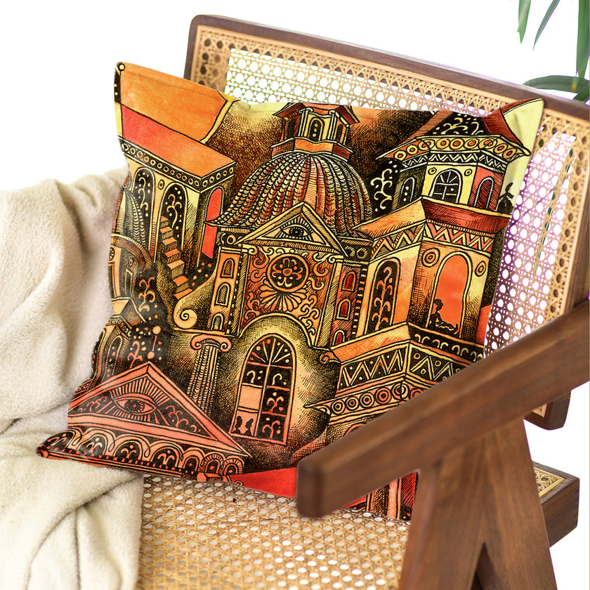 Dekoratyvinė pagalvėlė Aušra Čapskytė Lilės miestas, galas, Lietuvos menininkų kolekcija,stilingi namų interjero detalės aksesuarai