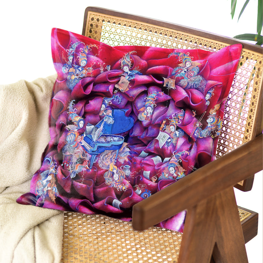 Dekoratyvinė pagalvėlė Aušra Čapskytė Gyvenimas Jurgine III arba silkės su cinamonu receptas, priekis, Lietuvos menininkų kolekcija,stilingi namų interjero detalės aksesuarai