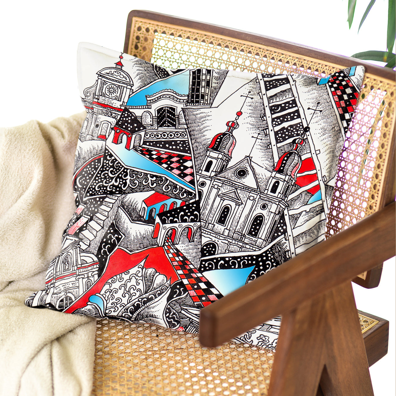 Dekoratyvinė pagalvėlė Aušra Čapskytė Pabučiavimas. Linkėjimai iš Vilniaus, galas, Lietuvos menininkų kolekcija,stilingi namų interjero detalės aksesuarai