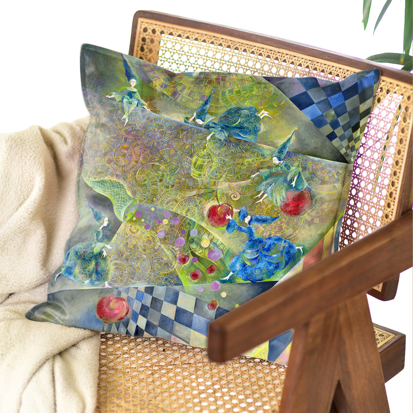 Dekoratyvinė pagalvėlė Aušra Čapskytė Vyšnių uogienės diena, priekis, Lietuvos menininkų kolekcija,stilingi namų interjero detalės aksesuarai