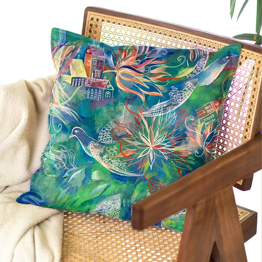 Dekoratyvinė pagalvėlė Aušra Čapskytė Baltojo katino miestas, galas, Lietuvos menininkų kolekcija,stilingi namų interjero detalės aksesuarai