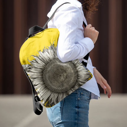 Stilingos spalvingos kuprinės su saulėgrąža rudens sezonui madingi aksesuarai moterims