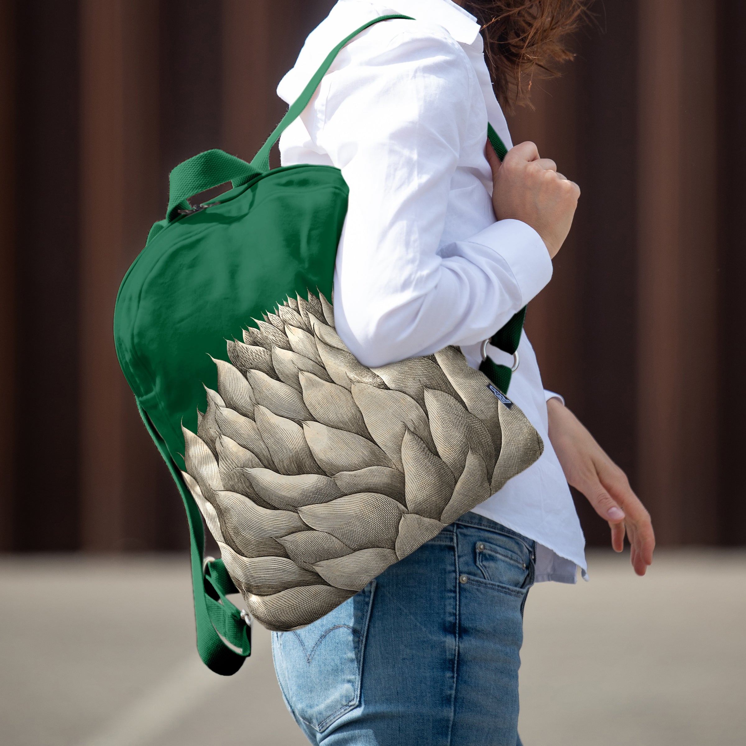 Stilingos žalios kuprinės su artišoku rudens sezonui madingi aksesuarai moterims