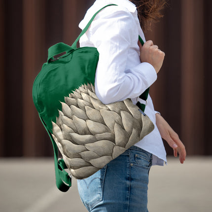 Stilingos žalios kuprinės su artišoku rudens sezonui madingi aksesuarai moterims