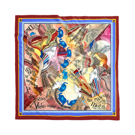 Skarelės ant kaklo moterims Aušra Čapskytė Dramblių kelionė, Lietuvos menininkų kolekcija,stilingi mados aksesuarai 2023