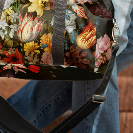 Pasaulio meno kolekcija, kelionių treniruočių krepšys, Gėlių natiurmortas, zoom priekis, stilingi mados aksesuarai moterims pitex