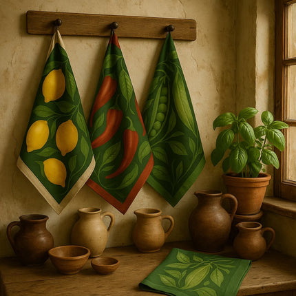 Virtuvės rankšluosčių rinkinys „Citrina, Žirnis ir Pipiras