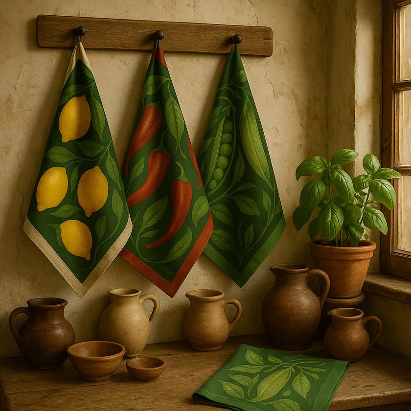 Virtuvės rankšluosčių rinkinys „Citrina, Žirnis ir Pipiras