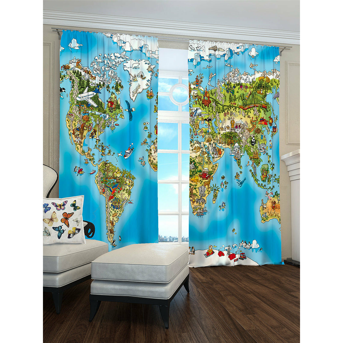 Užuolaidų komplektas „Pasaulio žemėlapis