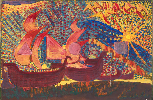M. K. Čiurlionis. „Laivai“, 1909–1910 m. – spalvingi laivai su burėmis ir saule