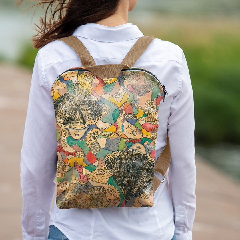 Stilingos kuprinės moterims, Theresa van Cherry meilė, kuprinė su piešiniu, dovanų idėjos, madingi moteriški aksesuarai