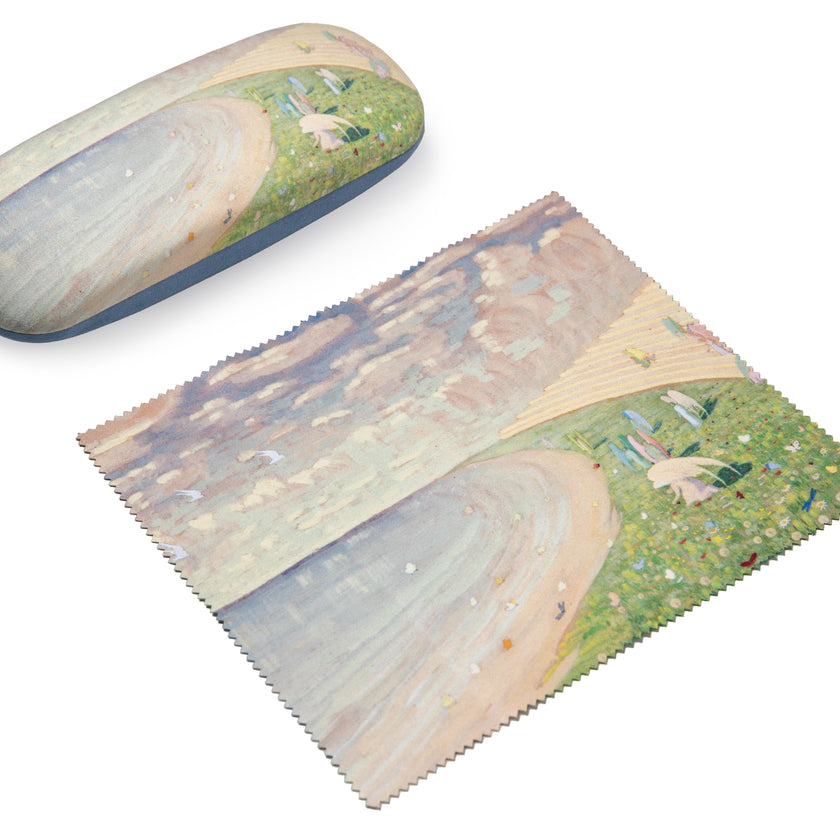 Akinių dėklas su akinių valymo servetėle, M K Čiurlionis Angelai, pirmas planas, dovanų idėjos mamai, močiutei