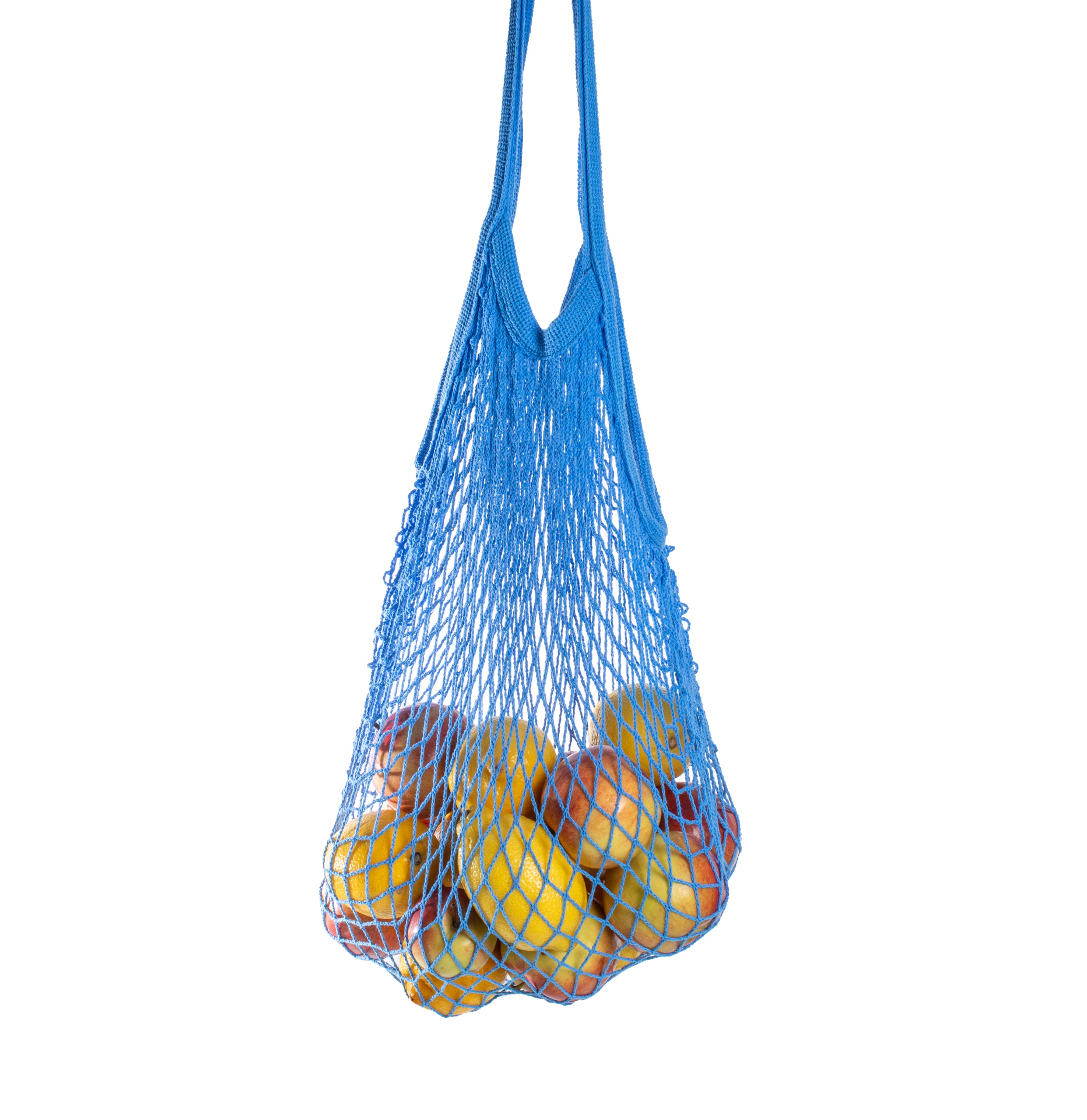 Rezginė sietka pirkinių krepšys mėlynos spalvos, su vaisiais viduje, dovanų idėjos, mados aksesuarai moterims