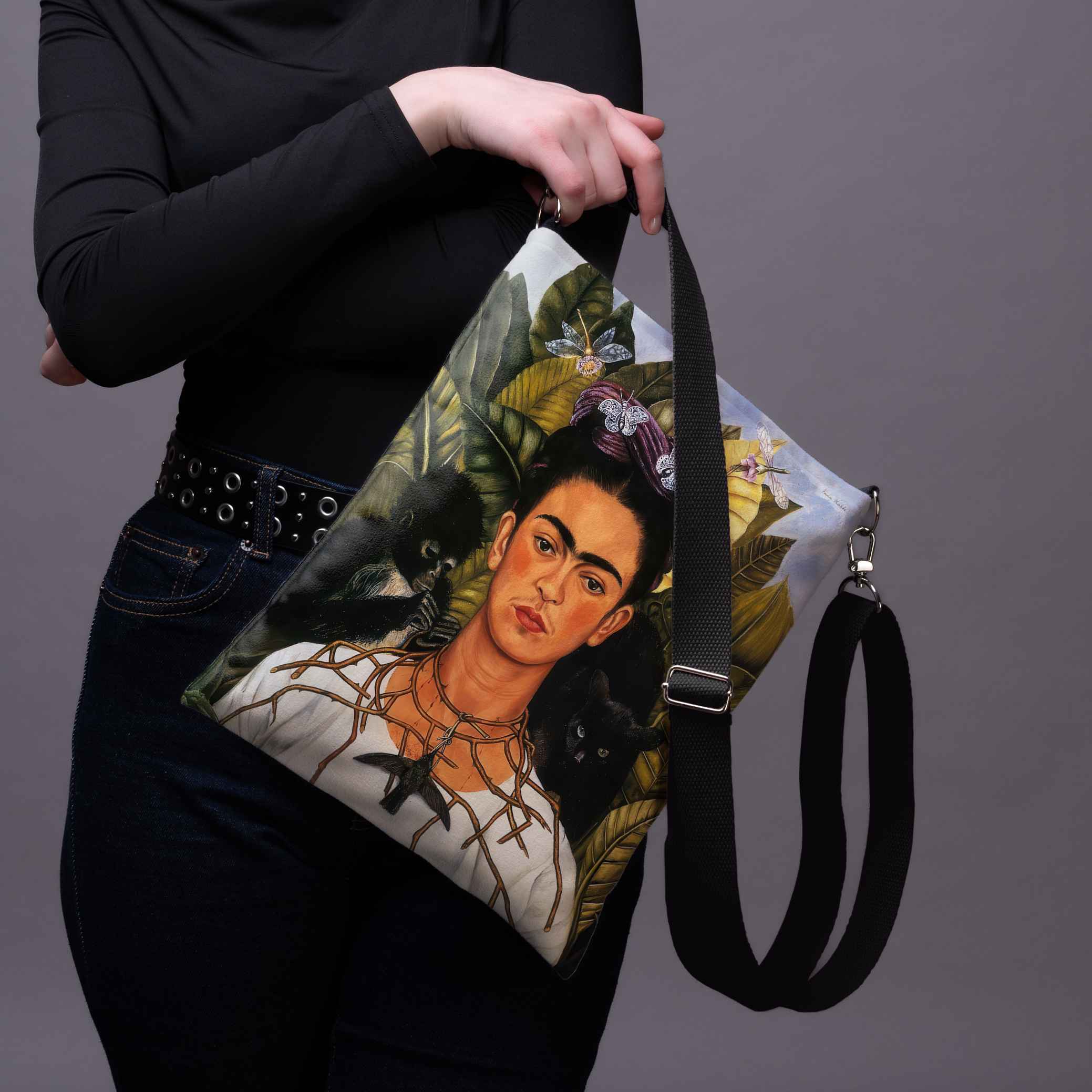 Rankinė per petį Frida Kahlo „Self-Portrait with Thorn Necklace and Hummingbird
