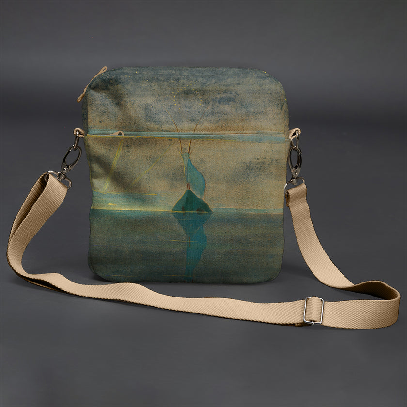 Vyriška rankinė per petį premium M. K. Čiurlionis „Saulė eina Ožiaragio ženklu“