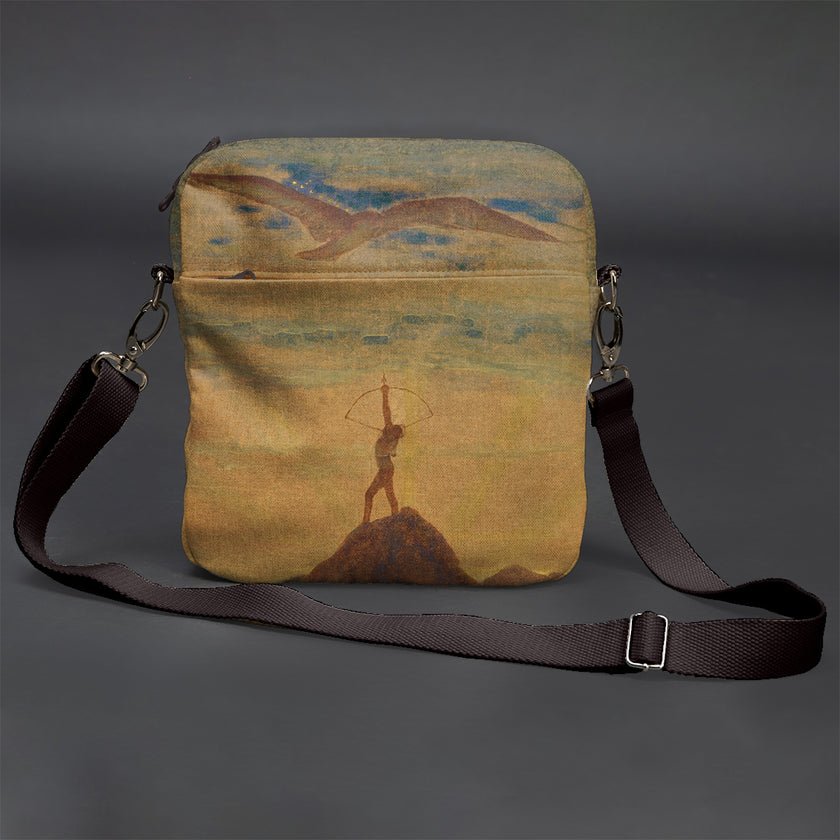 Vyriška rankinė per petį premium M. K. Čiurlionis „Saulė eina Šaulio ženklu“