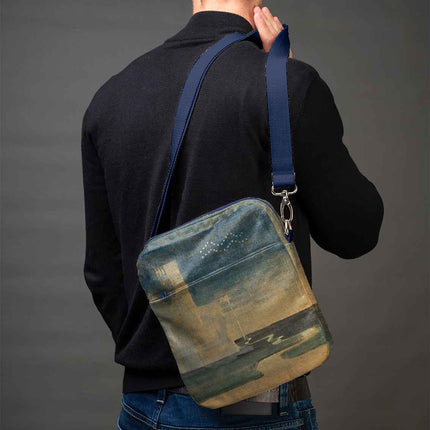 Vyriška rankinė per petį premium M. K. Čiurlionis „Saulė eina Vandenio ženklu“