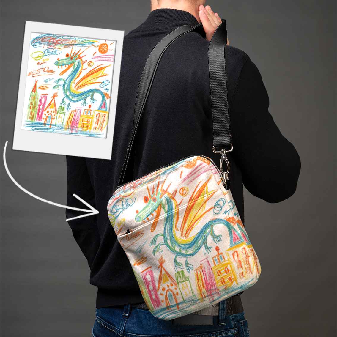 Vyriška rankinė per petį su jūsų nuotrauka