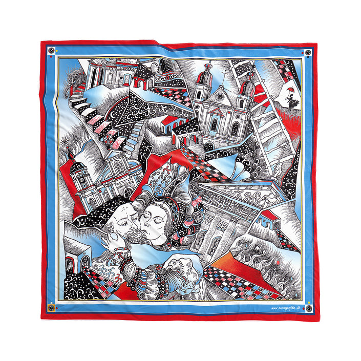 Skarelės ant kaklo moterims Aušra Čapskytė Pabučiavimas. Linkėjimai iš Vilniaus, Lietuvos menininkų kolekcija,stilingi mados aksesuarai 2023