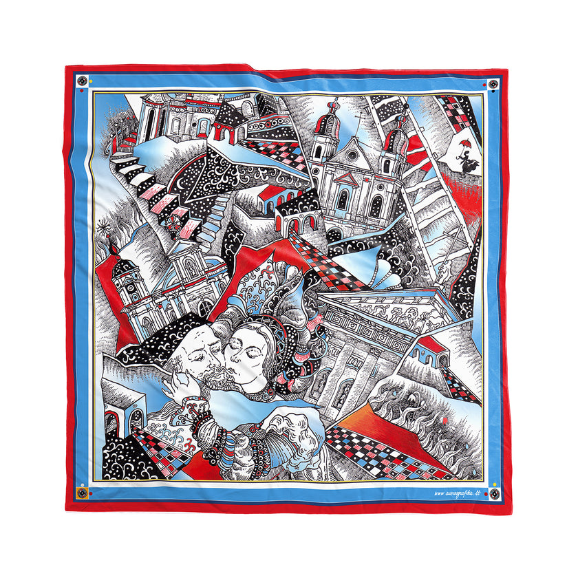 Skarelės ant kaklo moterims Aušra Čapskytė Pabučiavimas. Linkėjimai iš Vilniaus, Lietuvos menininkų kolekcija,stilingi mados aksesuarai 2023