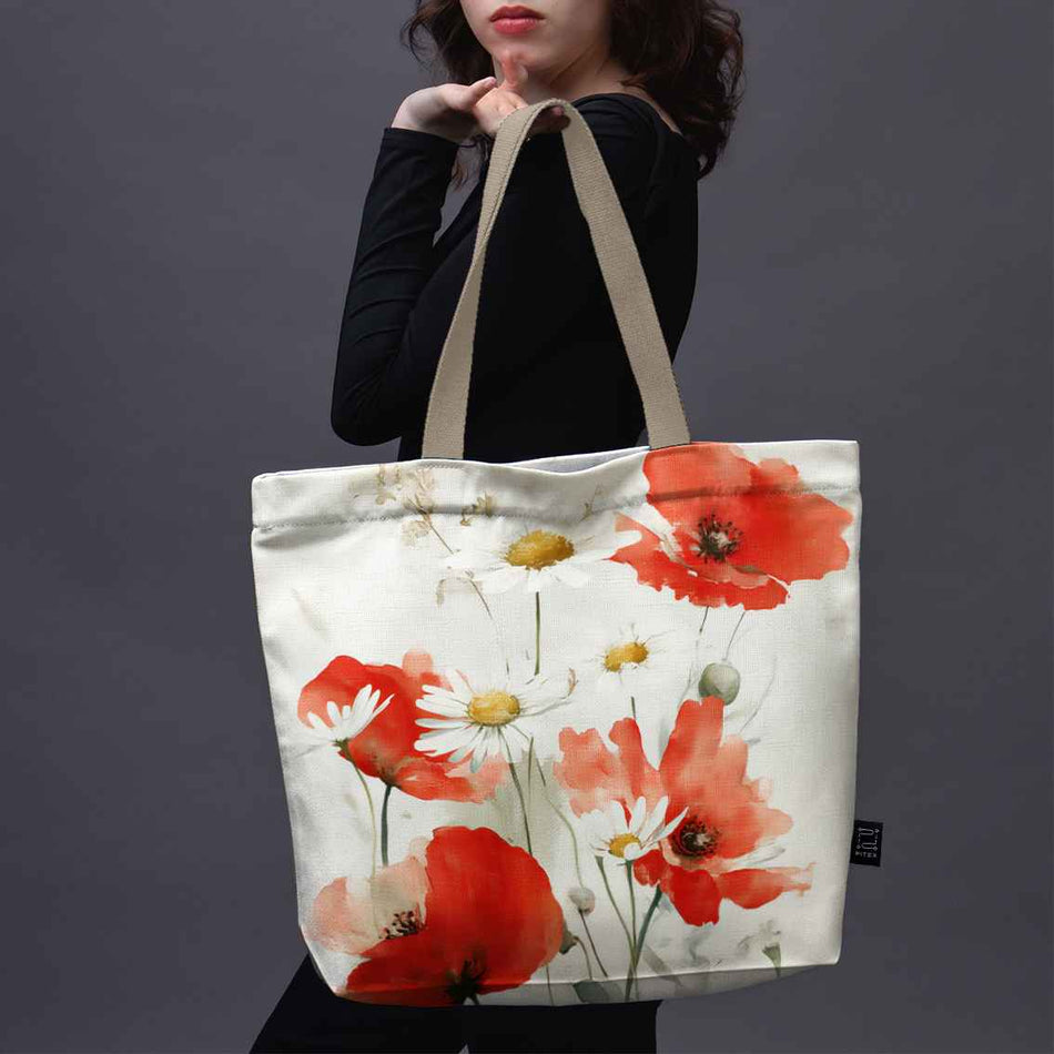 Pirkinių krepšys Gėlės „Aguonos ir Ramunės