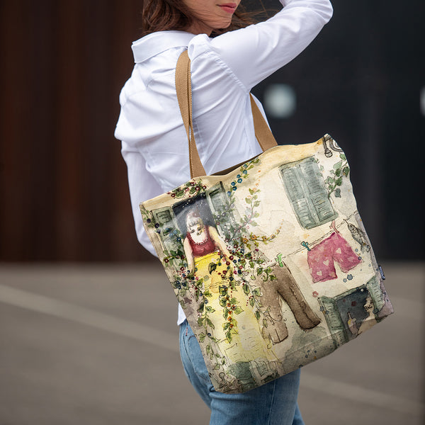 Pirkinių krepšiai moterims, Theresa van Cherry langas, terba su piešiniu, madingi moteriški aksesuarai