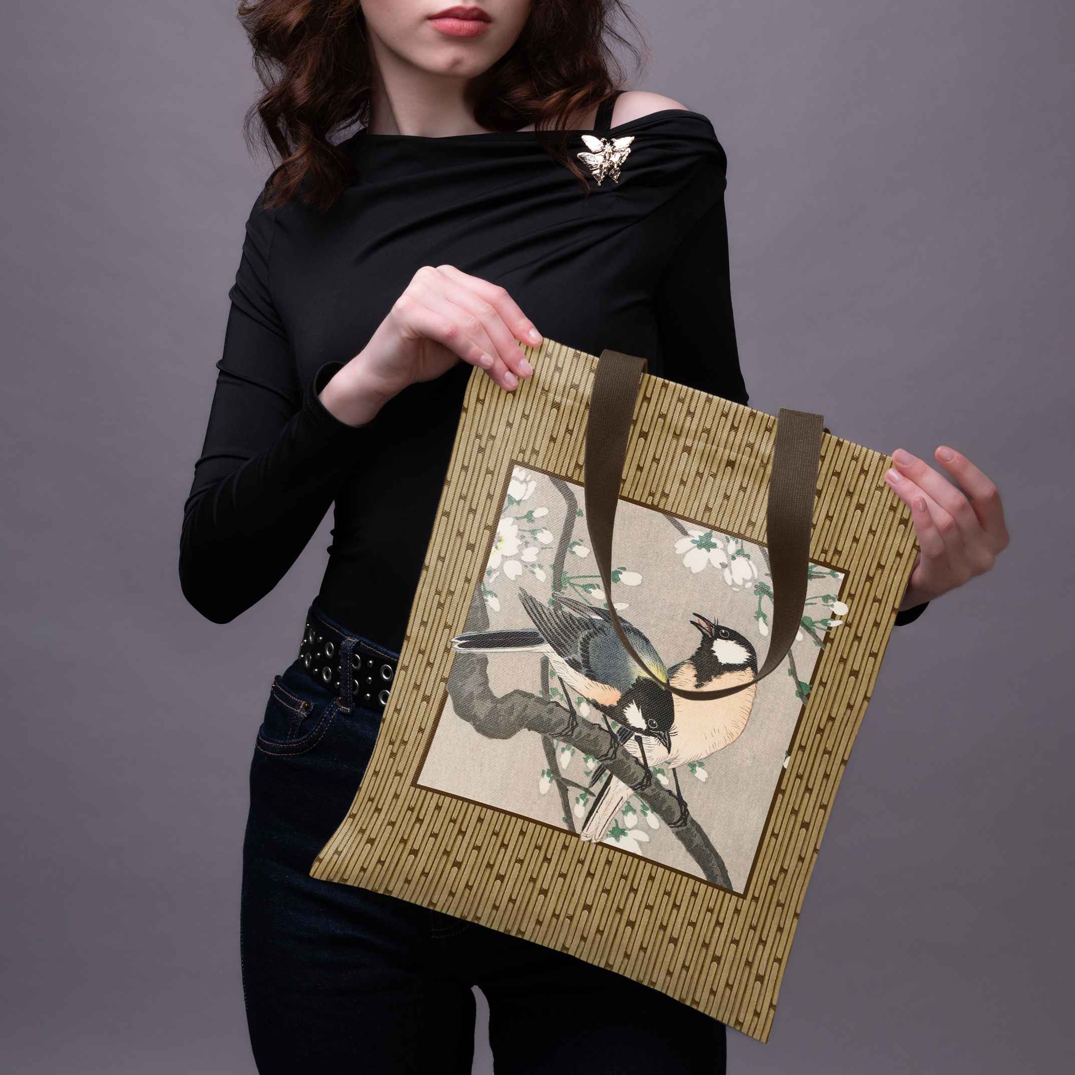 Pirkinių krepšys Ohara Koson „Zylės ant vyšnios šakelės