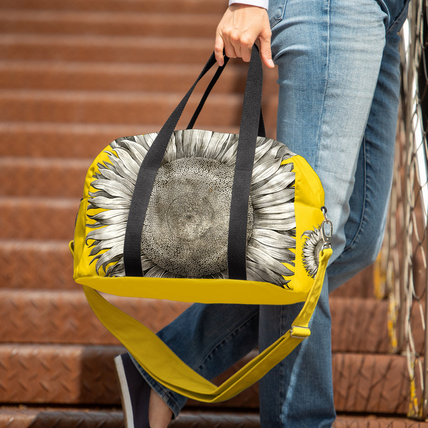 Kelioninis geltonas treniruočių krepšys su saulėgrąža madingi rudens Aksesuarai moterims