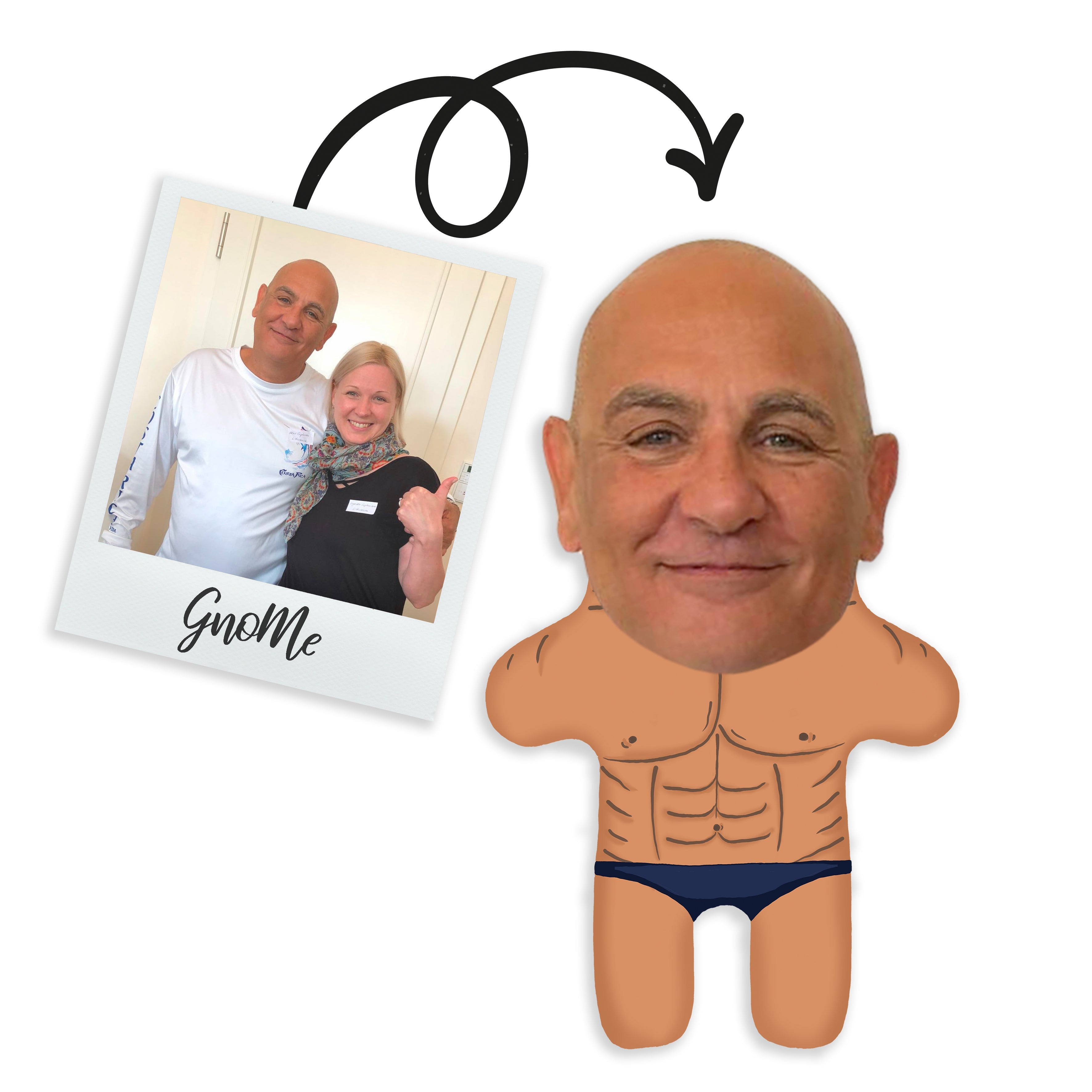 Gnome cushion with your photo "Bodybuilder"