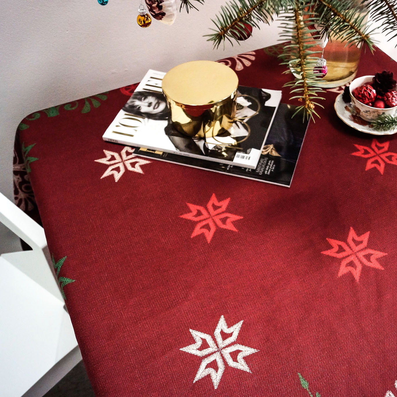Tablecloth made of recycled fabric "Ethno Christmas #3"