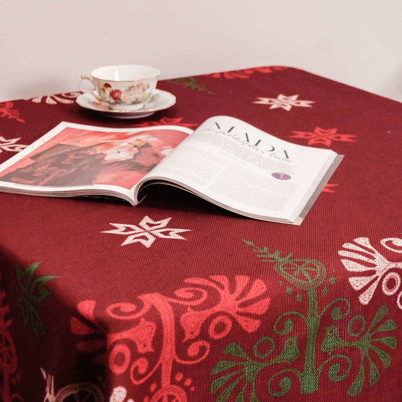 Tablecloth made of recycled fabric "Ethno Christmas #3"